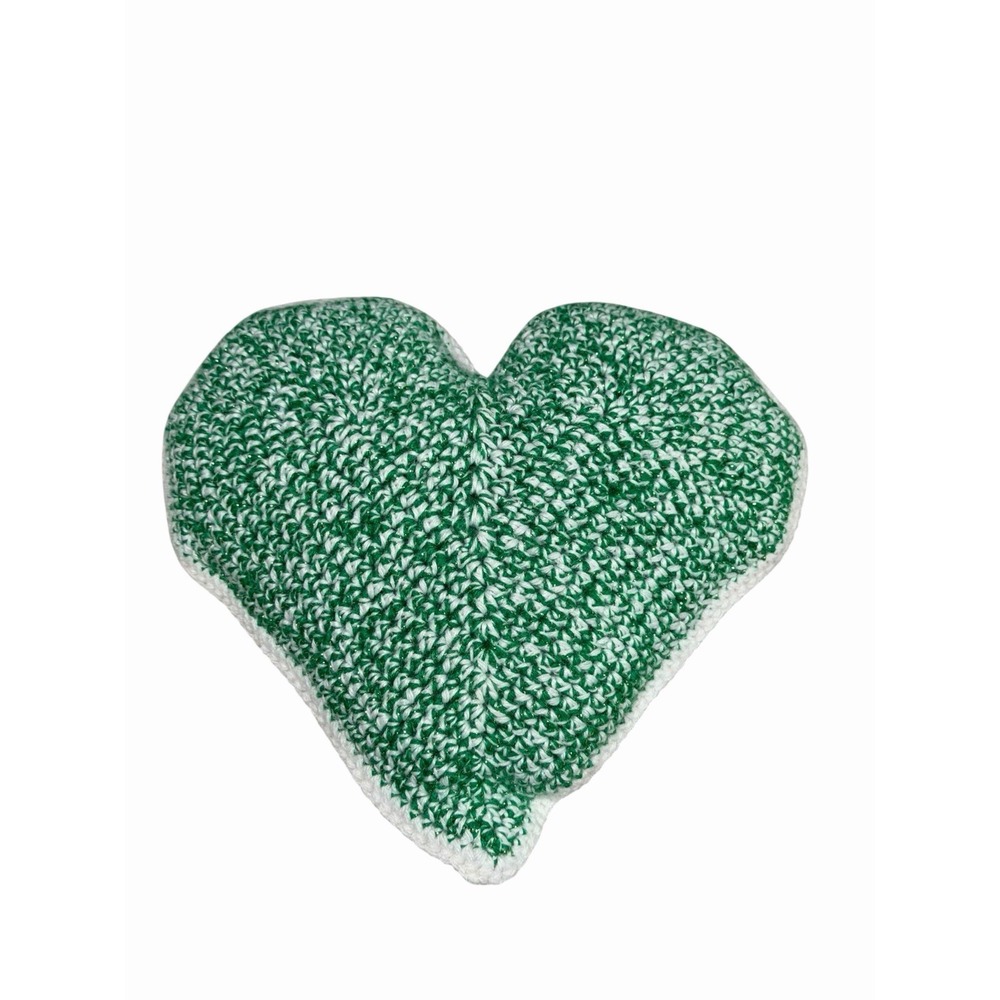 Handmade Crochet Throw Pillow NEW double sided green red christmas HEART
